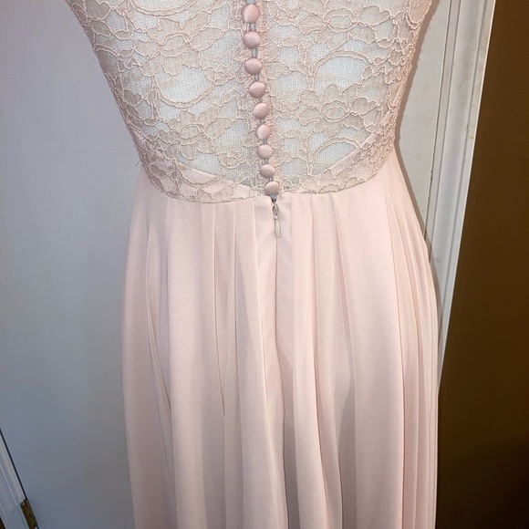 Mori Lee Blush 693 bridesmaid long dress with buttons, lace and cap sleeve XS - Picture 3 of 7